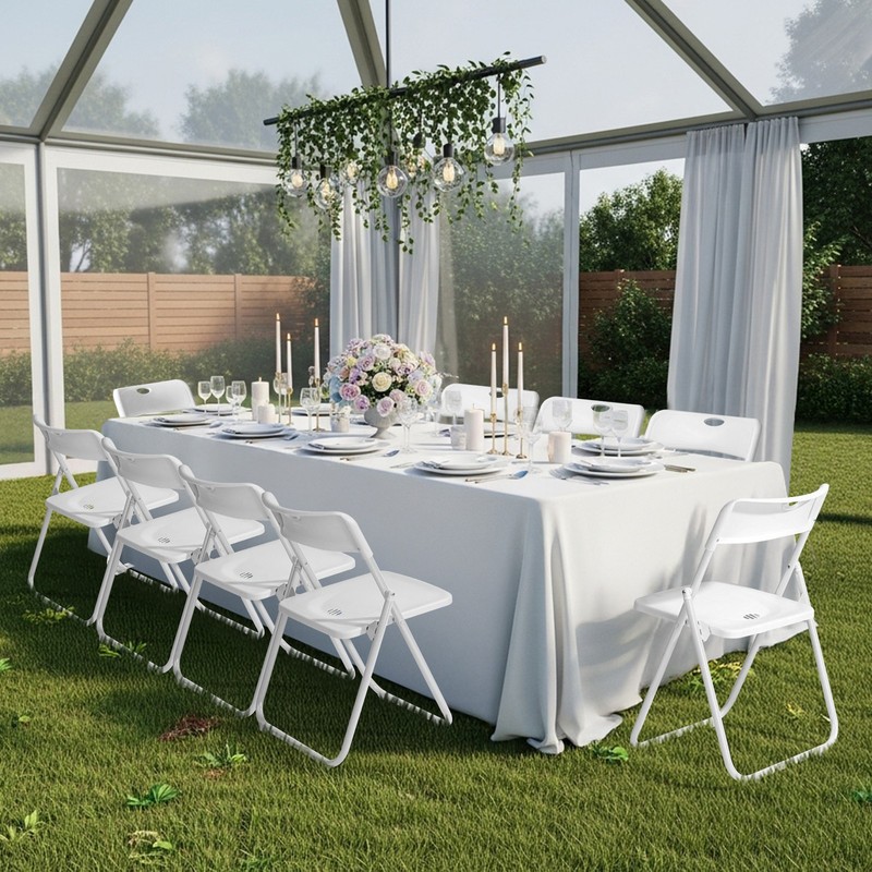 10 PCS Portable Folding Plastic Stackable Chairs for Camping Wedding Party gallery