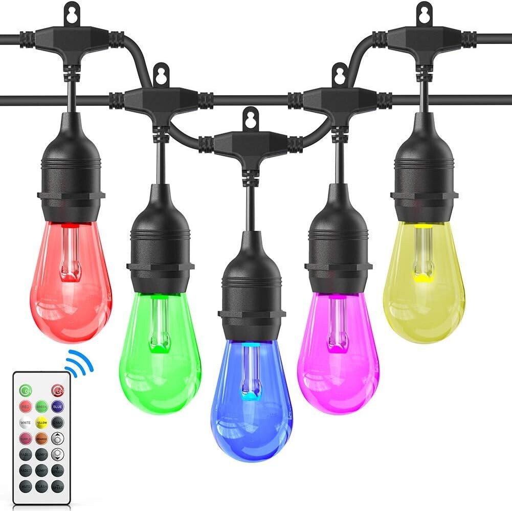 48ft String Lights RGB Cafe LED String Lights w/15 S14 Bulbs Backyard Waterproof gallery