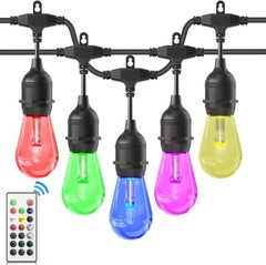 48ft String Lights RGB Cafe LED String Lights w/15 S14 Bulbs Backyard Waterproof
