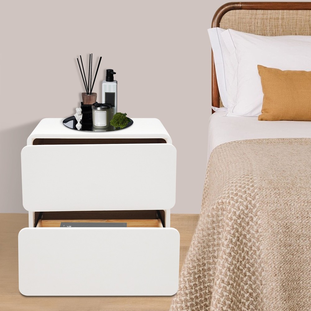 Nightstand End Table Side Table with 2 Drawers Bedside Table for Bedroom White