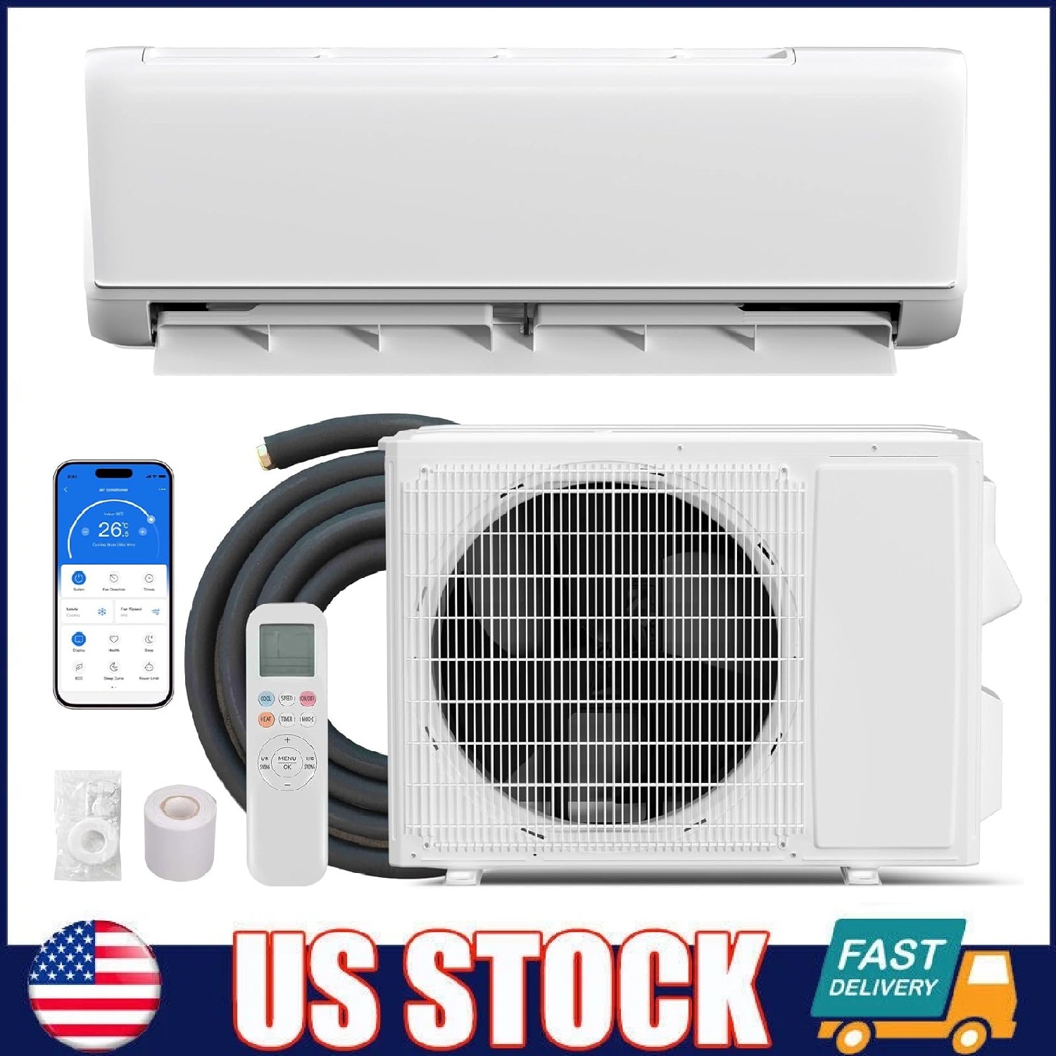 18000 BTU Ductless AC Mini Split Air Conditioner & Heat Pump WIFI 19 SEER 230V gallery
