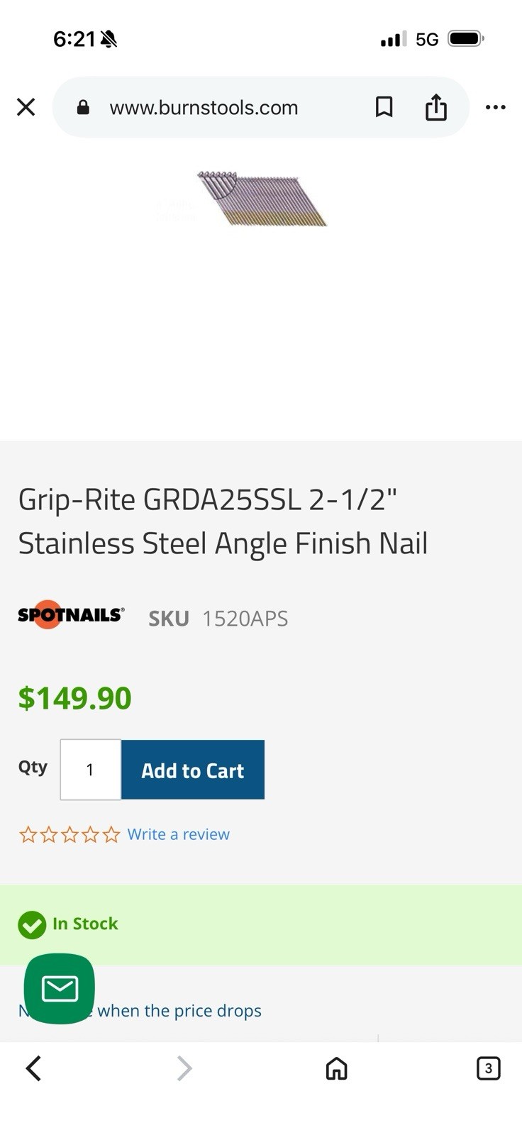 Grip-Rite GRDA25SSL 2-1/2" Stainless Steel Angle Finish Nail gallery