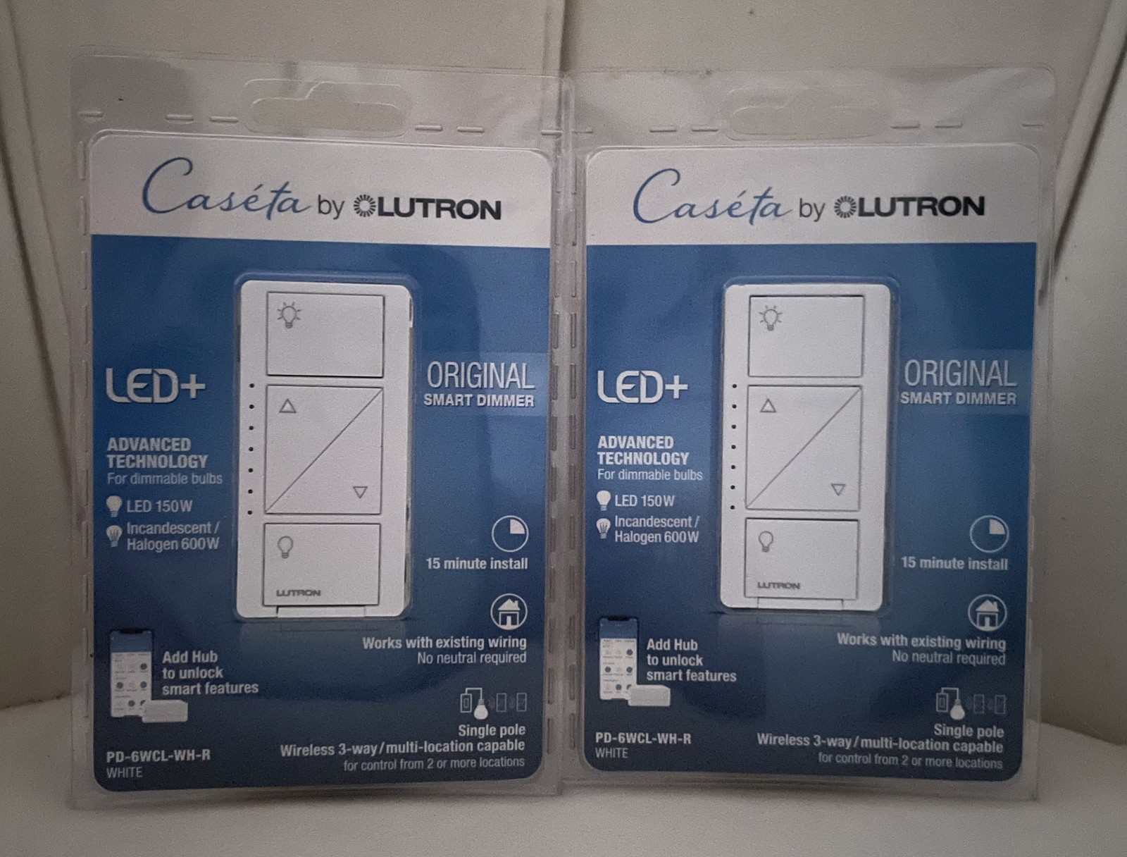 LUTRON Caseta Smart Dimmer Switch for Wall & Ceiling Lights 150W LED White 2pk gallery