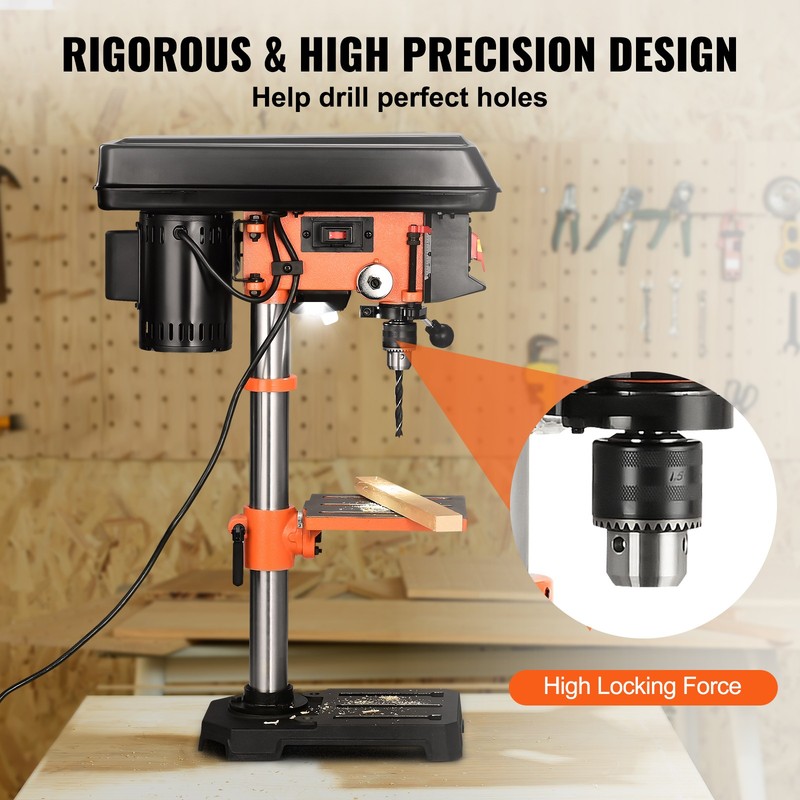 VEVOR 10-Inch 5-Speed Benchtop Drill Press Cast Iron Drill Press 3.2A gallery