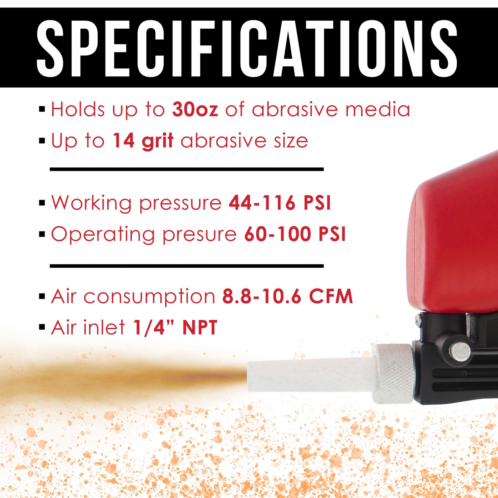 Gravity Feed Sand Blaster Gun Kit, Spray Blasting, 2 Ceramic Nozzles, Regulator gallery