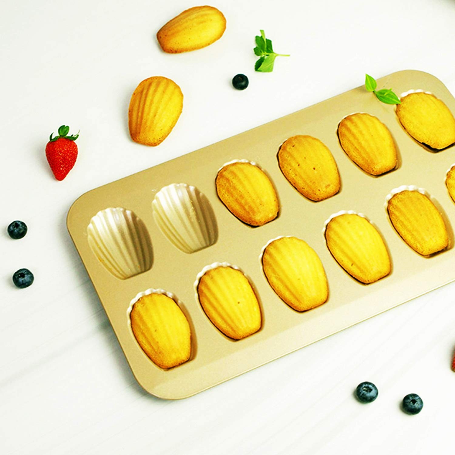 12 Cup Nonstick Madeleine Pan Shell Shape Baking Mold Tray Golden gallery