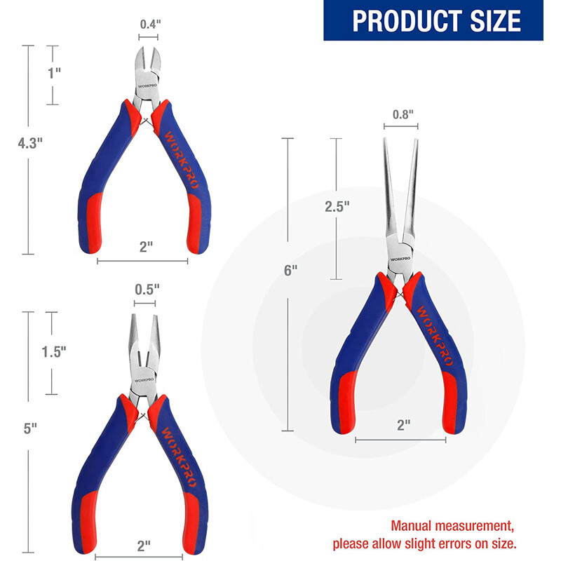 WORKPRO Mini Pliers Set 3-Piece Small Pliers Tool Kit Includes 4” Diagonal Plier gallery