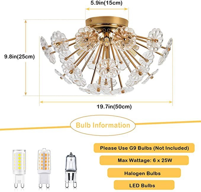 Gold Crystal Flush Mount Ceiling Lamp Light for Bedroom Dining Room gallery