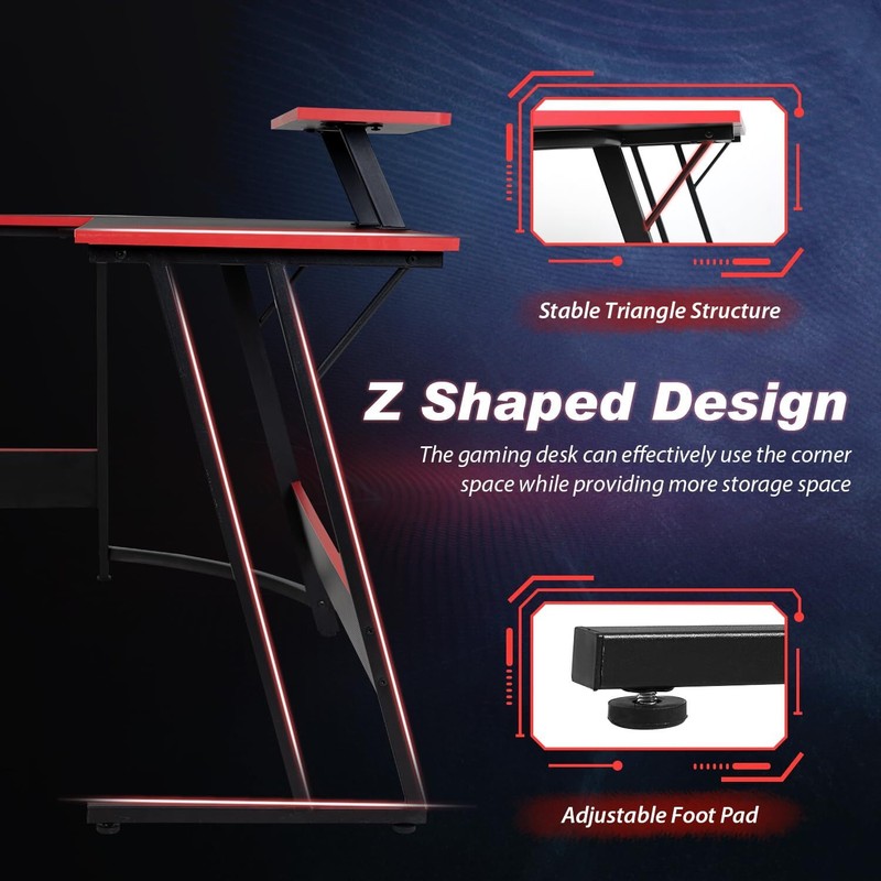 Gaming Desk, L Shaped Corner Computer Desk PC Table Home Office Study Desk Black gallery