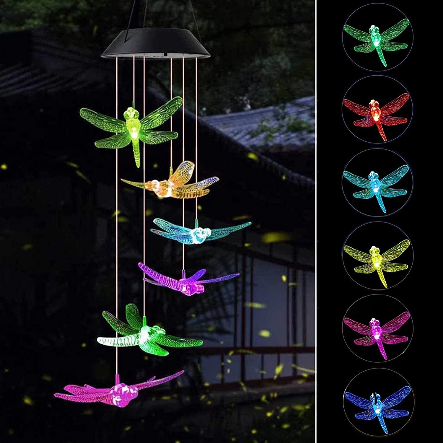 LED Solar Wind Chimes ,7 Color-Changing ,Cute Dragonfly Yard Home Garden Decor gallery