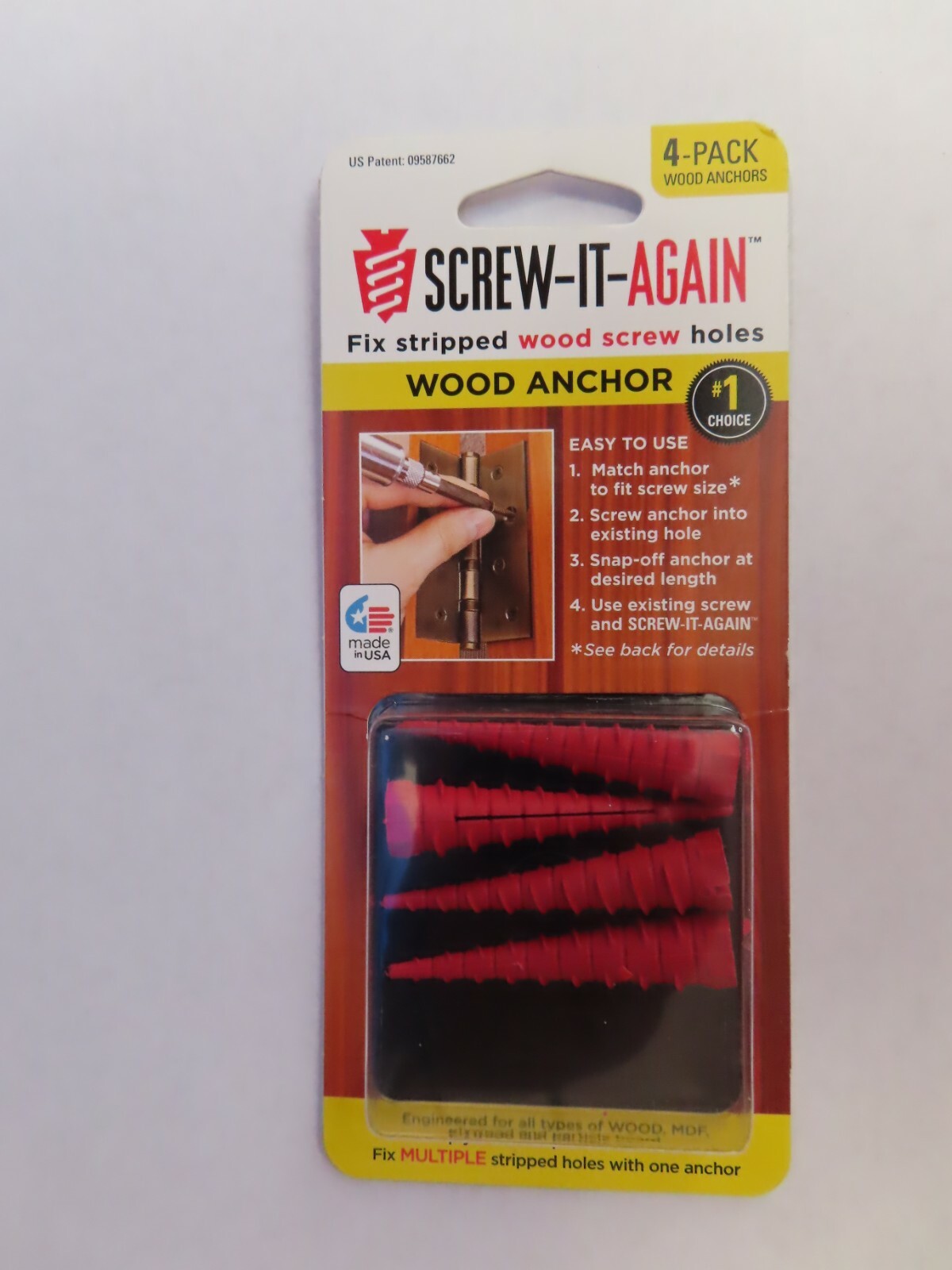Screw-It-Again #2 to #16 Thread x 2 In. Red Plastic Wood Anchor #SIA-4pk NEW gallery