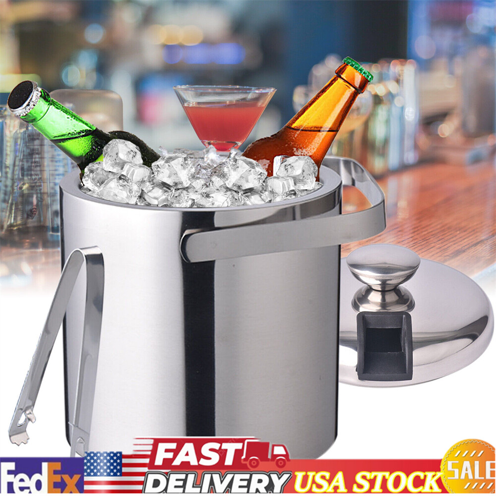 1300ML Juices Ice Bucket Double Layer Stainless Wine Cooler With Lid+Sieve+Tong gallery