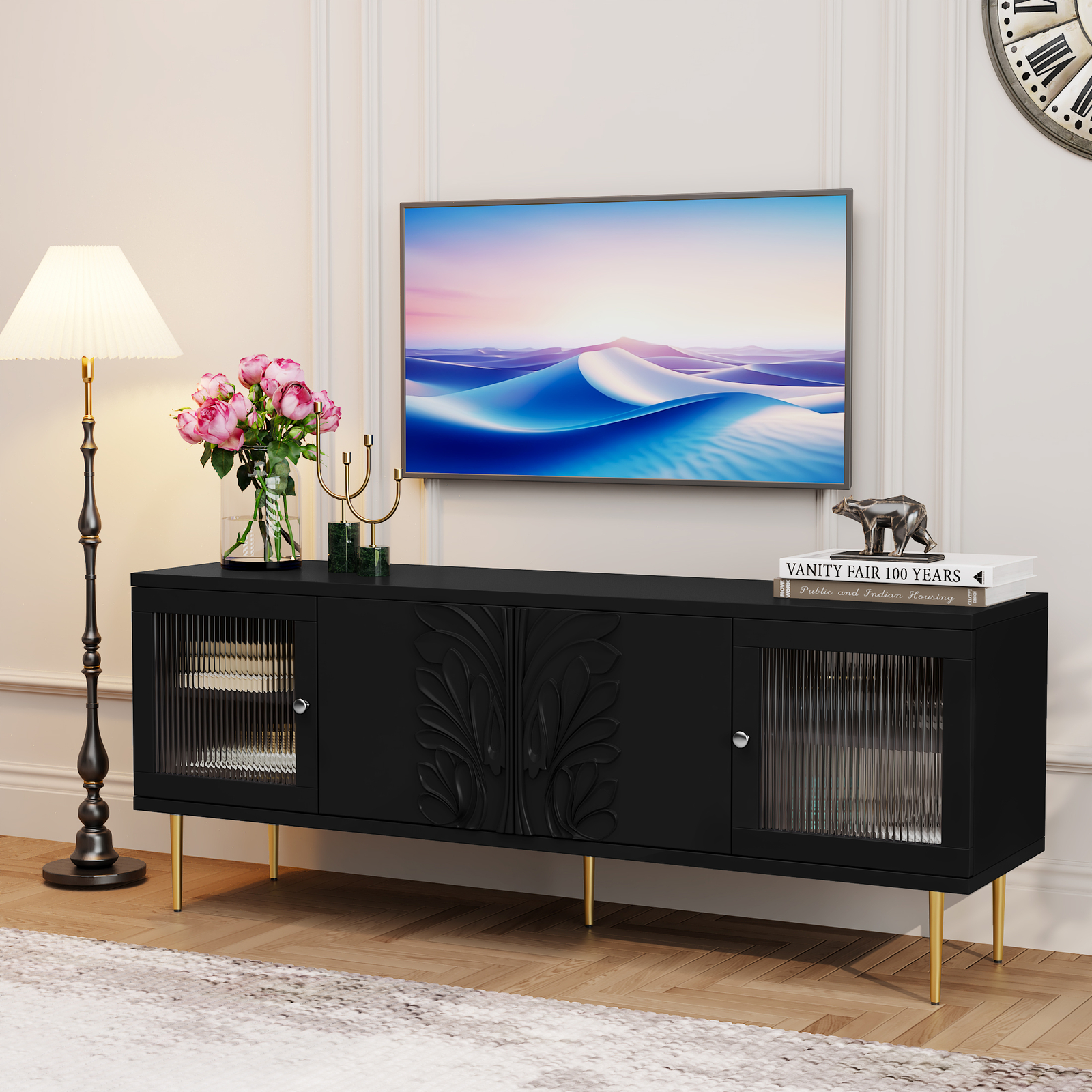 Mid-Centruy Modern TV Stand Entertainment Center for 75 in TVs TV Console Black gallery