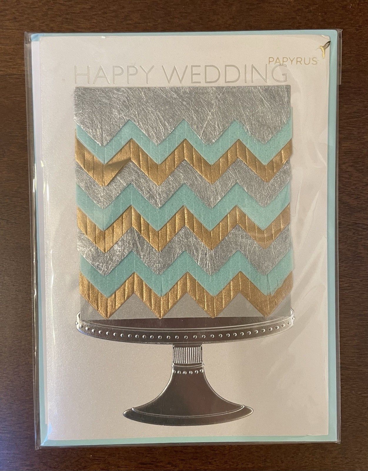 Papyrus Wedding Greeting Card Chevron Metallic Embellished w/ Envelope Blue gallery