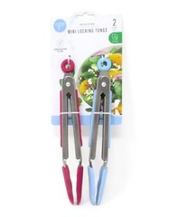 Serving Tongs Set 2 pc Blue Rose locking stainless steel silicone tip 8″