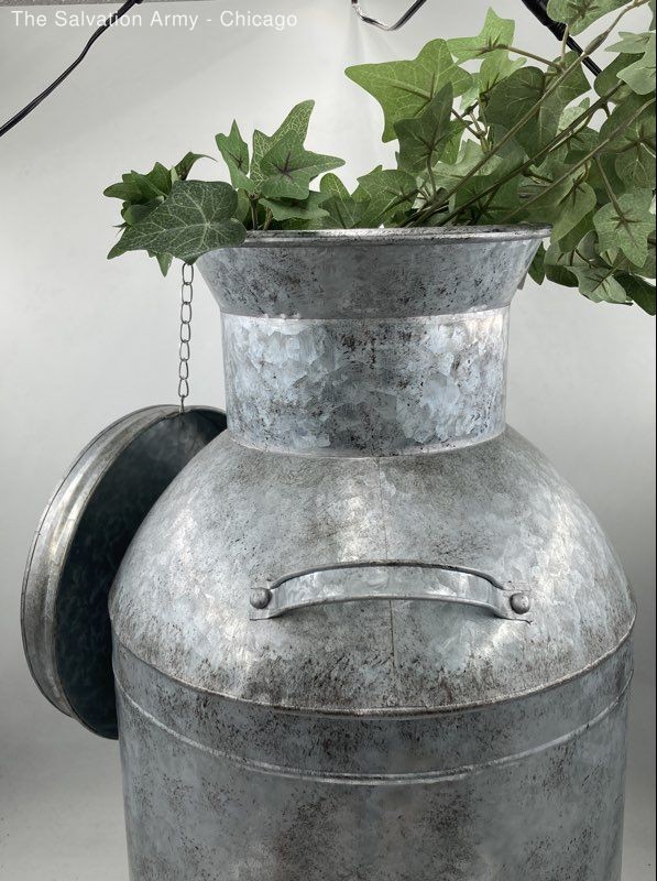 Gray Green Metal Indoor Home Decoration Flower Planter With Faux Plants gallery