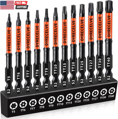 12-Pack Impact Security Torx Bit Set (T5-T40) 3-Inch Long, S2 Steel, Professiona