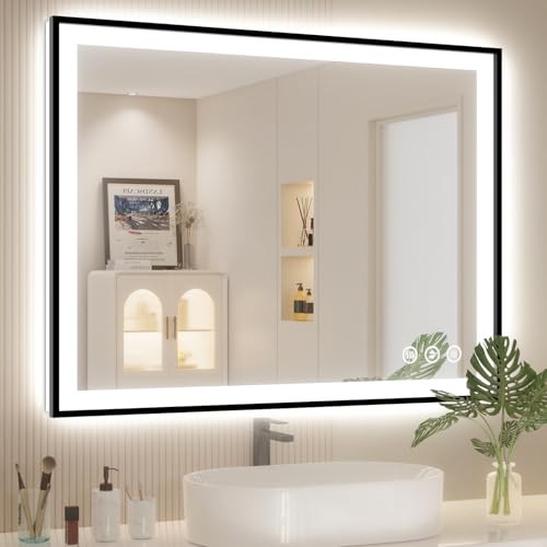 40x30 LED Bathroom Mirror with Lights, Black Aluminum Framed, 40"L x 30"W gallery