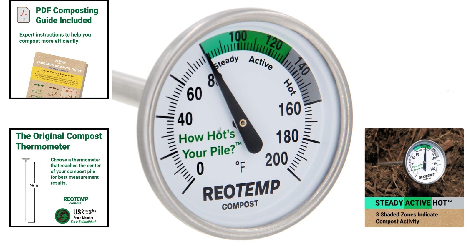 16-Inch Analog Compost Thermometer with Digital Guide - Essential Gardening Tool gallery