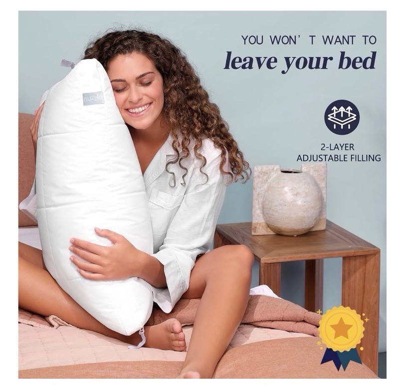 Nuzzle Cooling Adjustable Pillow for Side Sleepers, Luxury King Size Set of 2 gallery