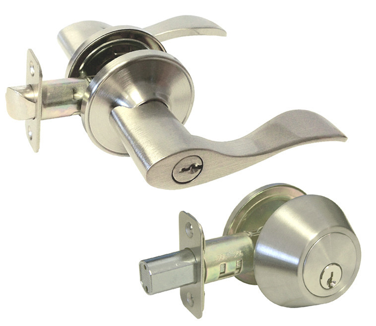 Entry Entrance Keyed Deadbolt Combo Satin Nickel Door Handle Locks lever Brushed gallery