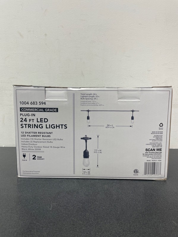 Hampton Bay 10366 String Light: 12-Light 24ft Indoor/Outdoor LED S14 Filament gallery
