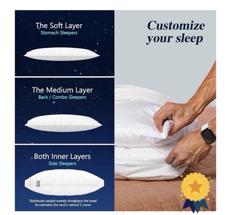 Nuzzle Cooling Adjustable Pillow for Side Sleepers, Luxury King Size Set of 2 gallery