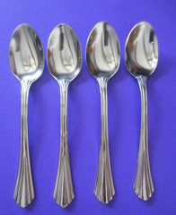 4 ONEIDA DUBLIN Stainless Flatware Soup Spoons Ribbed Fan Design