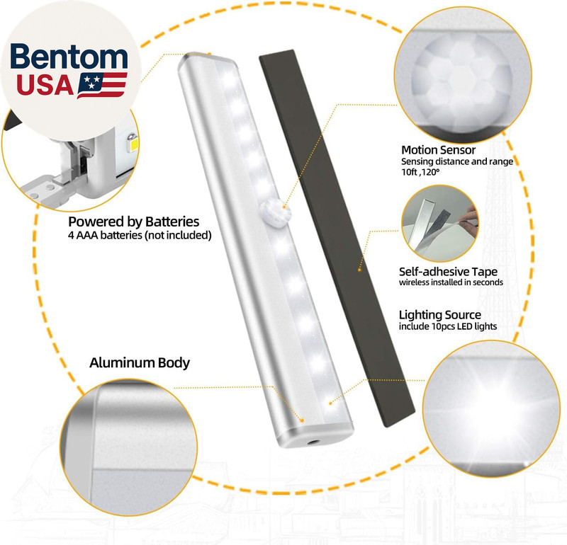 6 Pack Motion Sensor Lights, 10 LED Closet Battery Operated Lights, Stick-On Any gallery