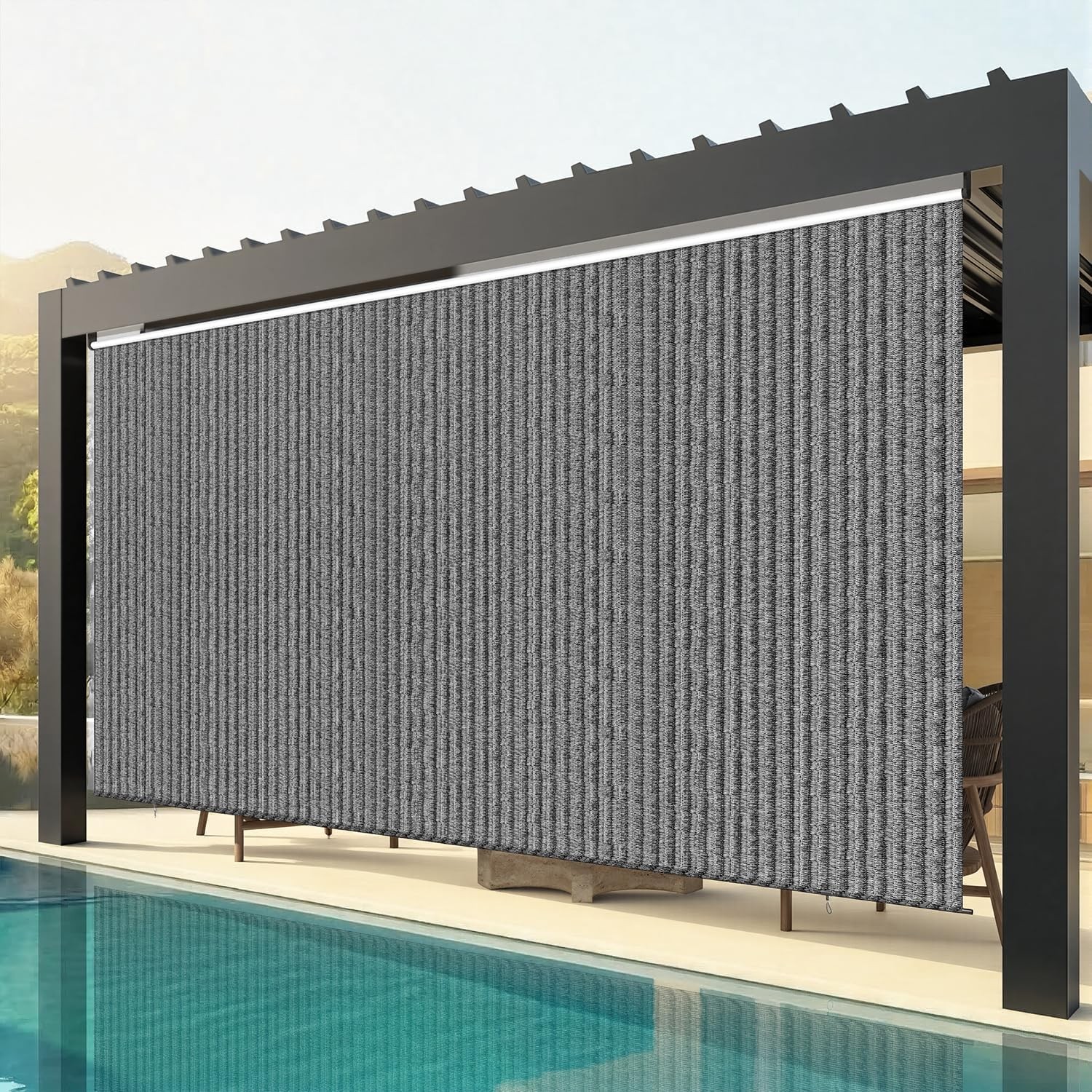 Outdoor Roller Shade 99% UV Protection HDPE Fabric Cordless Privacy Screen Patio gallery