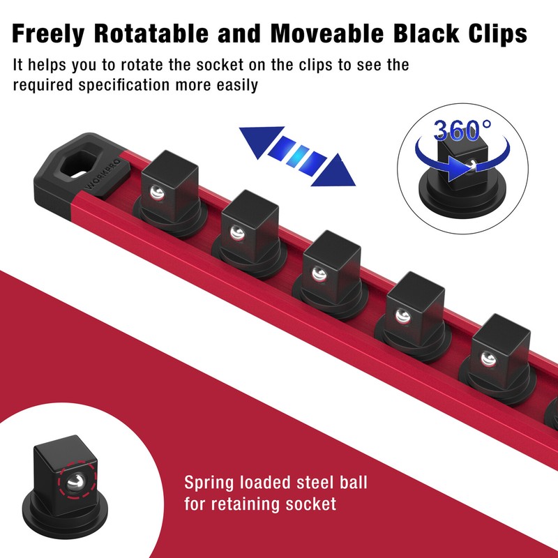 WORKPRO 3/8 Drive Magnetic Socket Organizer Socket Rail Heavy Duty Socket Holder gallery