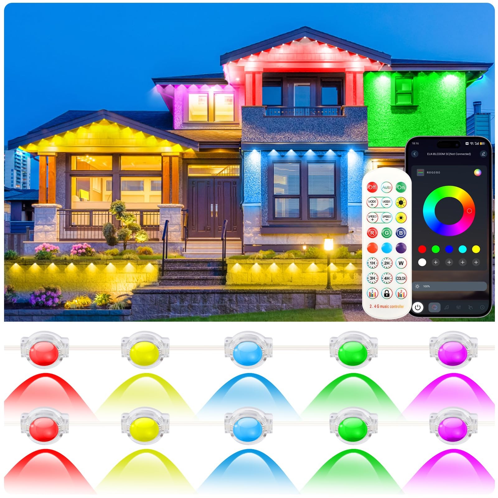 200FT Permanent Outdoor Lights for House, RGB LED Eave Lights with APP/Remote... gallery