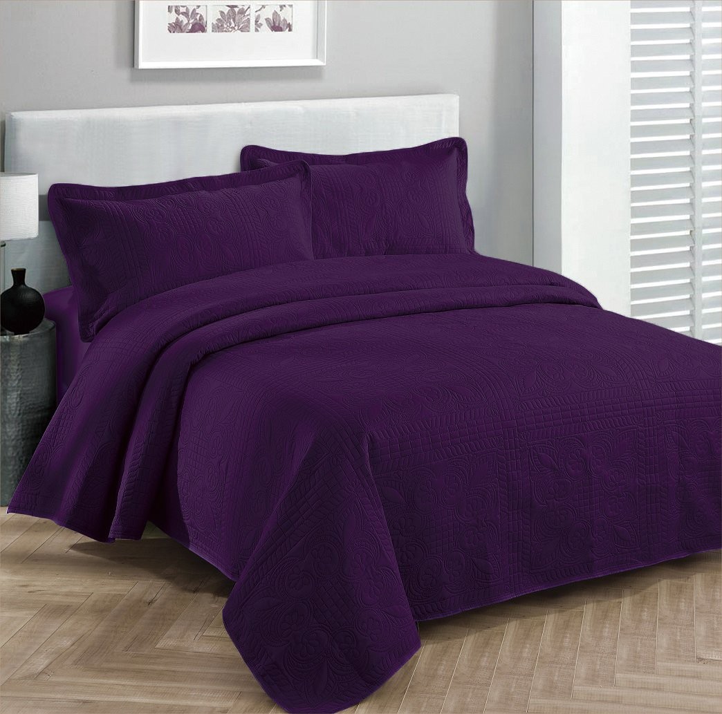 Fancy Collection Luxury Bedspread Coverlet Embossed Bed Cover Solid Purple Over gallery