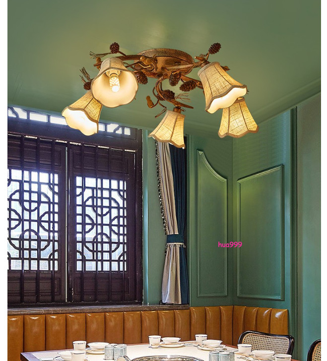 American Style Rural Ceiling Flush Mount 5/8 Lights Retro Pinecone Bird Bedroom gallery