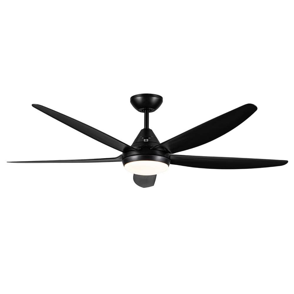 PUDO 56 in. Integrated LED Indoor Black Ceiling Fan Lighting with 5 Black Blades gallery