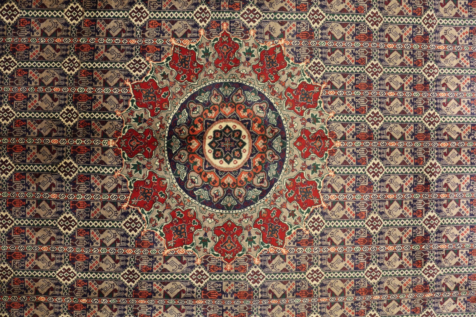 Hand-Knotted Ala Bakhmal Green,Red & Gray Afghani Wool Rug 6'8" x 9'7" gallery