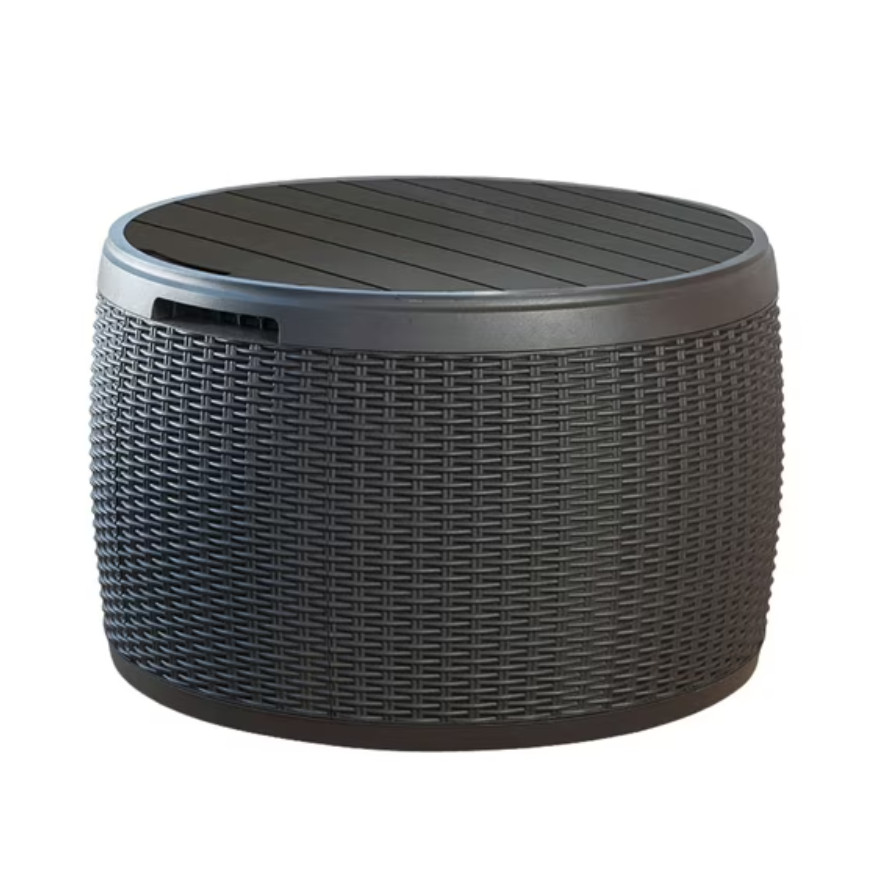 Keter Circa Rattan Look 37 Gallon Resin Round Deck Box, Patio Table for Outdoor gallery