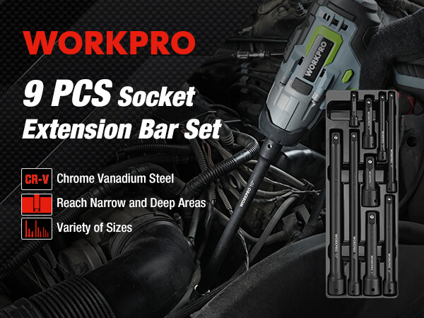 WORKPRO 9 PC Impact Driver Extension Bar Set 1/4"3/8"&1/2"Drive Socket Extension gallery