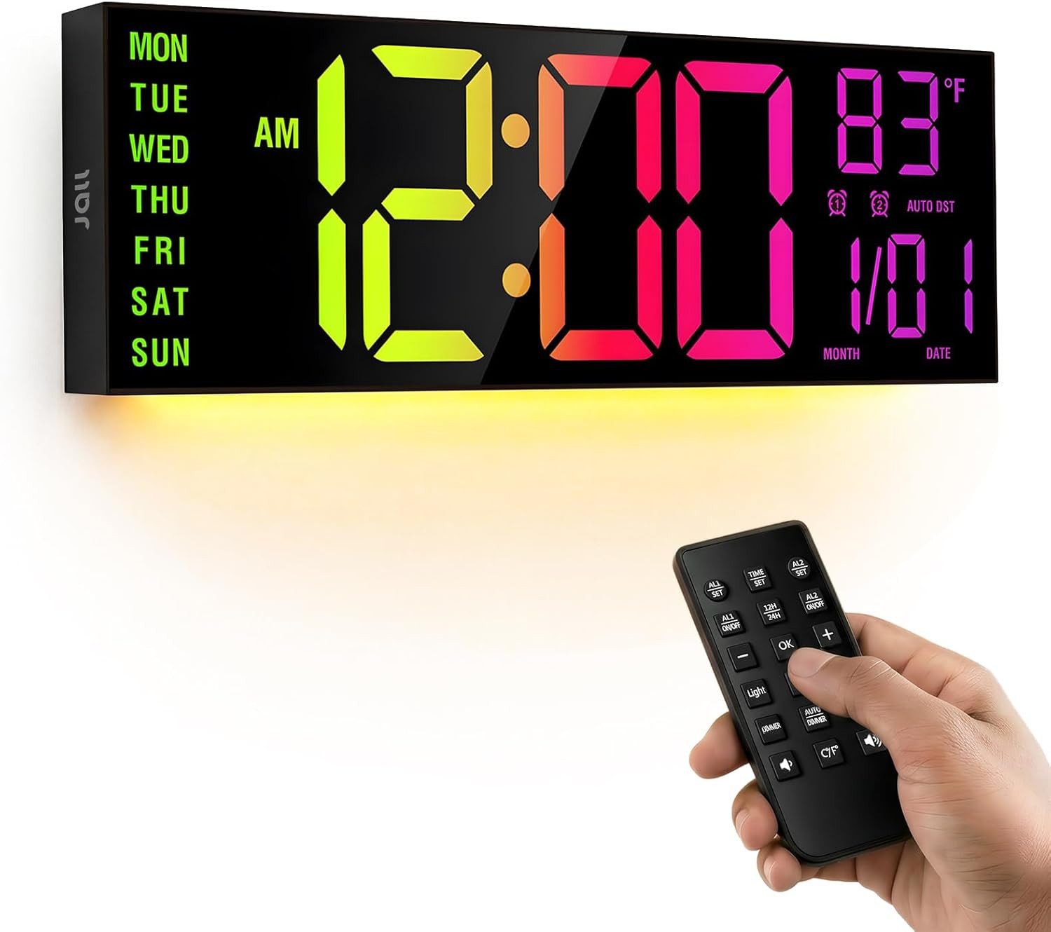 16 15in Large Digital Wall Clock with RGB Lights Remote Dual Alarms LED gallery