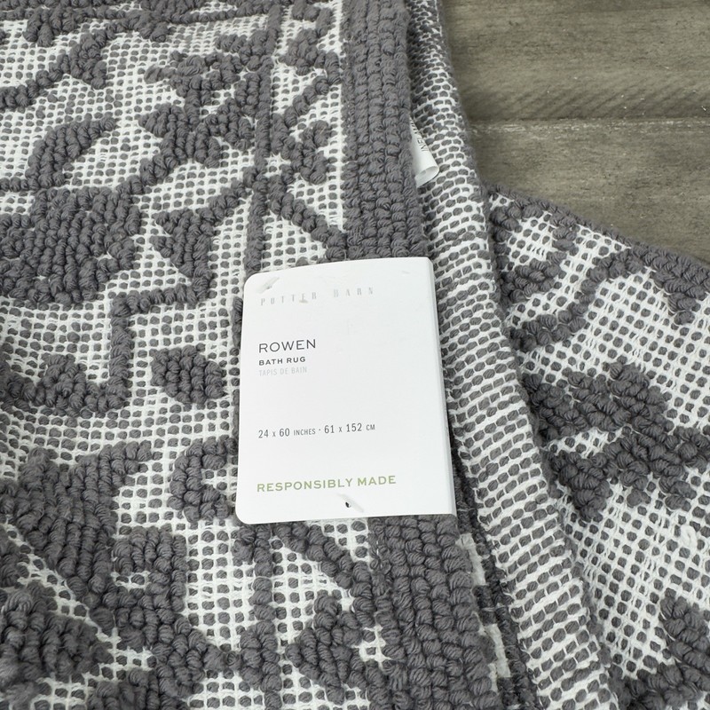 Pottery Barn Rowen Bath Mat Runner Charcoal Multi 24”x60” Spot Read NWT gallery