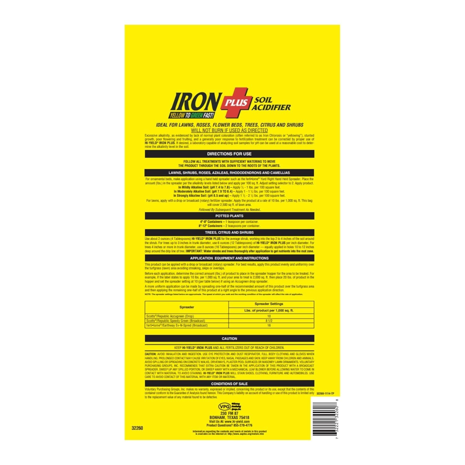 Hi-Yield Iron Plus Soil Acidifier Yellow To Green 34257, 11-0-0 3.25 Lbs NEW gallery