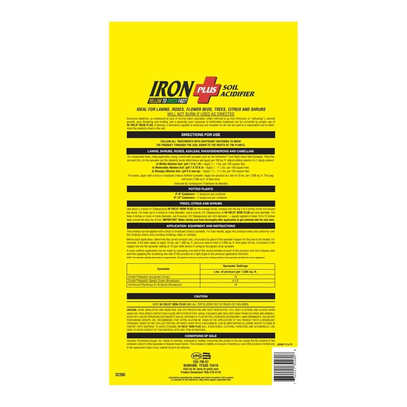 Hi-Yield Iron Plus Soil Acidifier Yellow To Green 34257, 11-0-0 3.25 Lbs NEW gallery