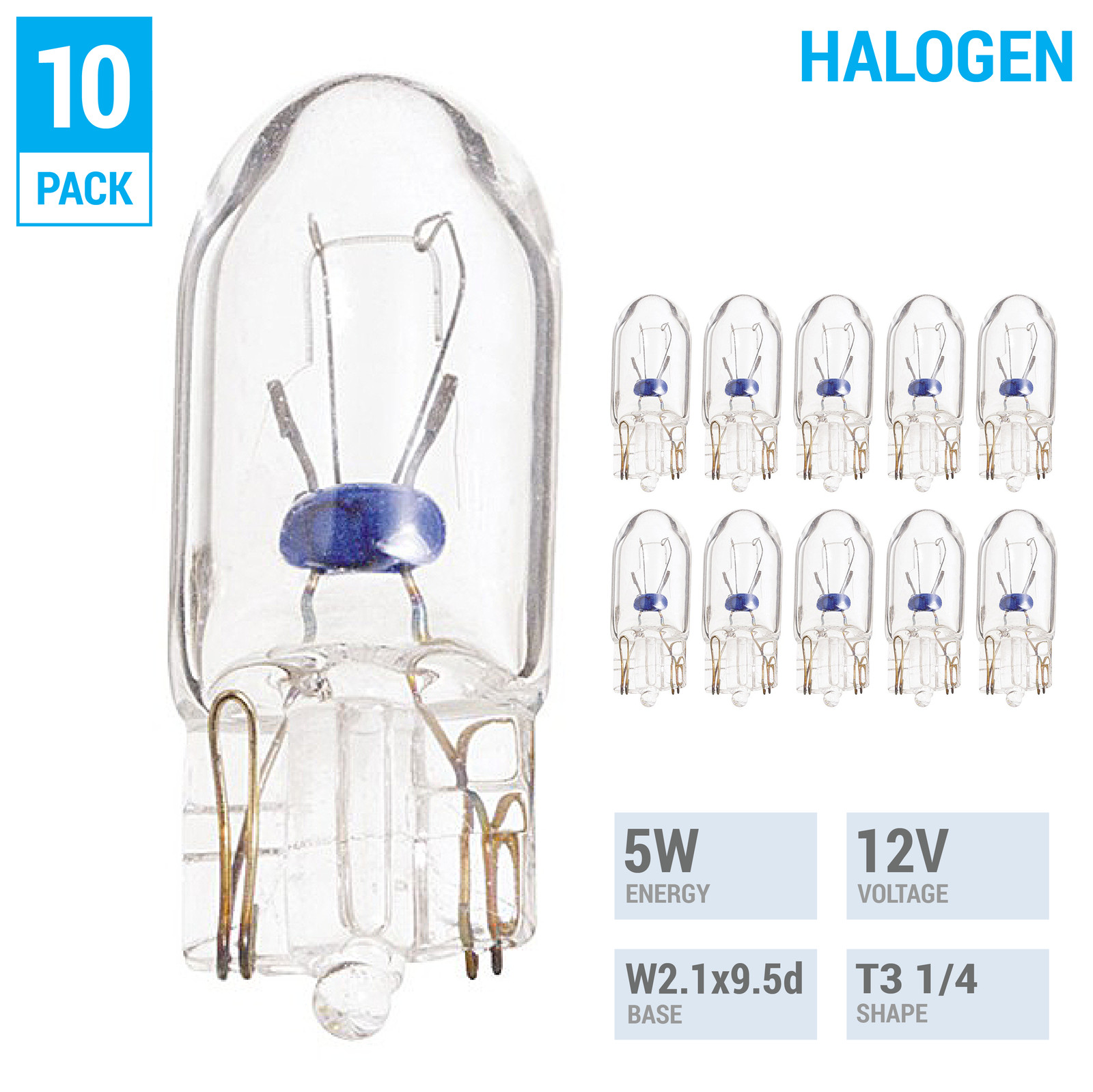 10 Pack S6969 5 Watt T3 1/4 Mini Wedge W2.1x9.5d Base 12 Volt Clear Xenon Bulb gallery