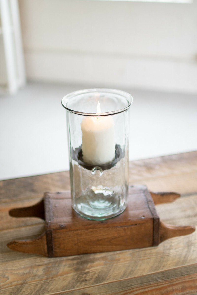 Classic Medium 10 Inch Tall Glass Hurricane Rustic Pillar Candle Holder Textured gallery