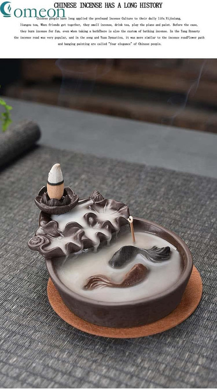 Ceramic Incense Burner Backflow Smoke Waterfall Censer Decor Gift 10X Cones New gallery