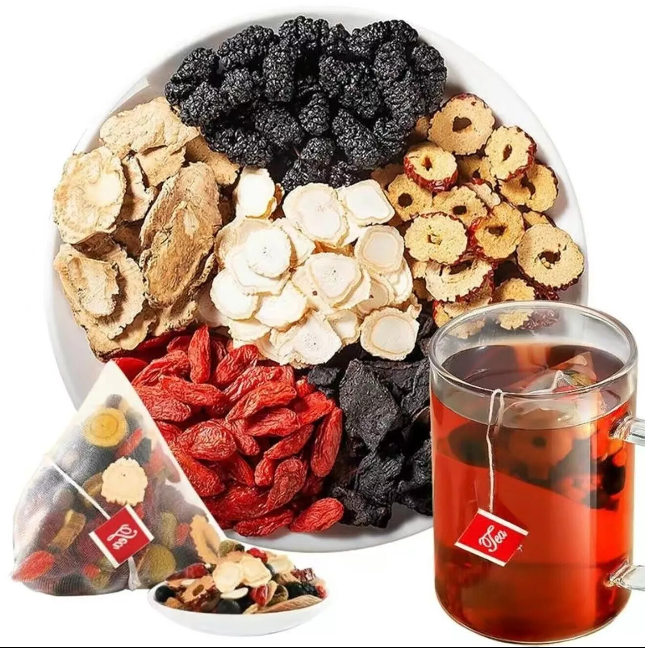Ginseng Six Treasure Tea Kidney Tea Liver Tea Red Date Wolfberry Tea Health 10pc gallery
