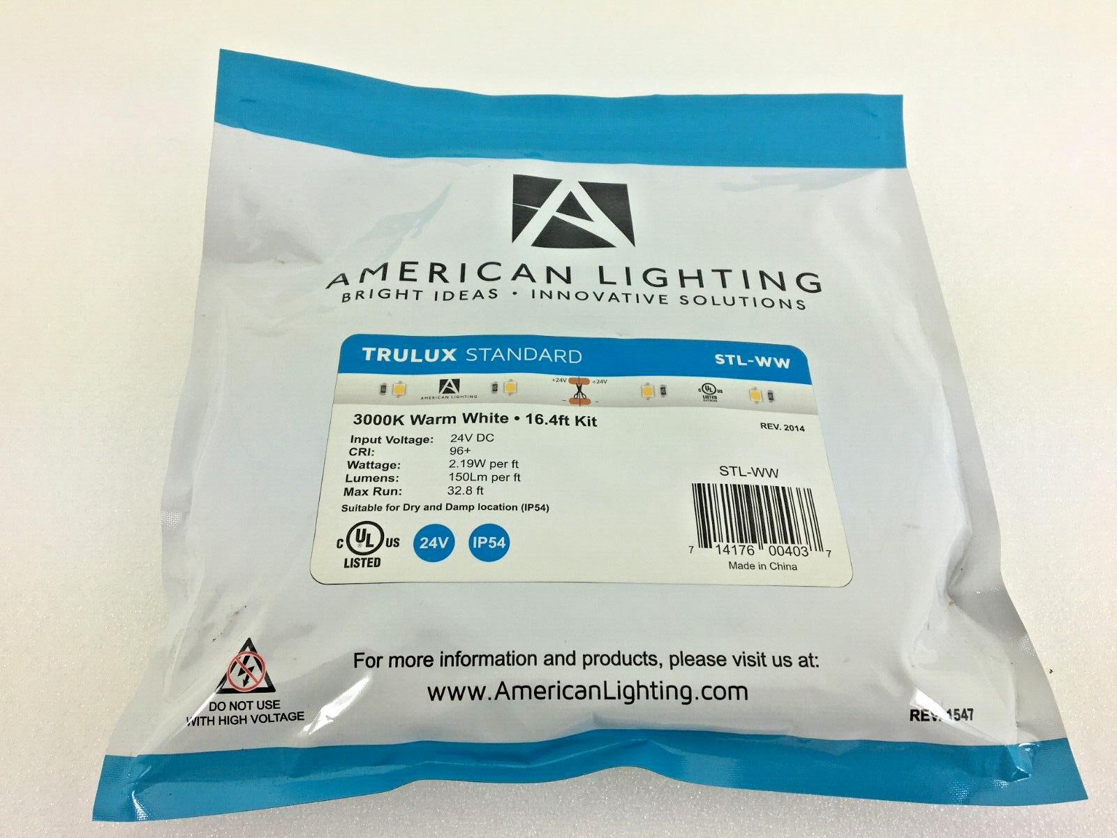 American Lighting STL-WW Trulux Standard LED Tape Light IP54 16.4' 3000K Warm gallery