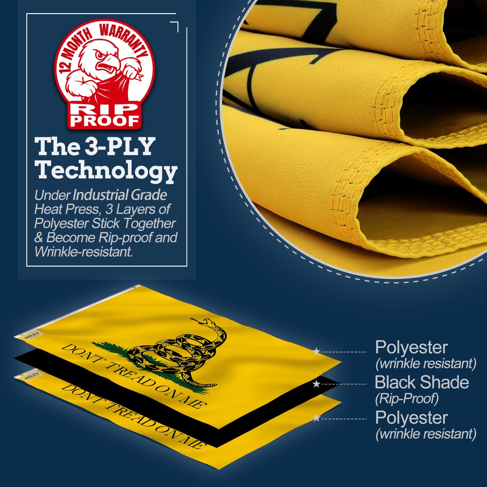 Anley Rip-Proof Technology Double Sided 3-Ply Don't Tread On Me Gadsden Flag 3x5 gallery