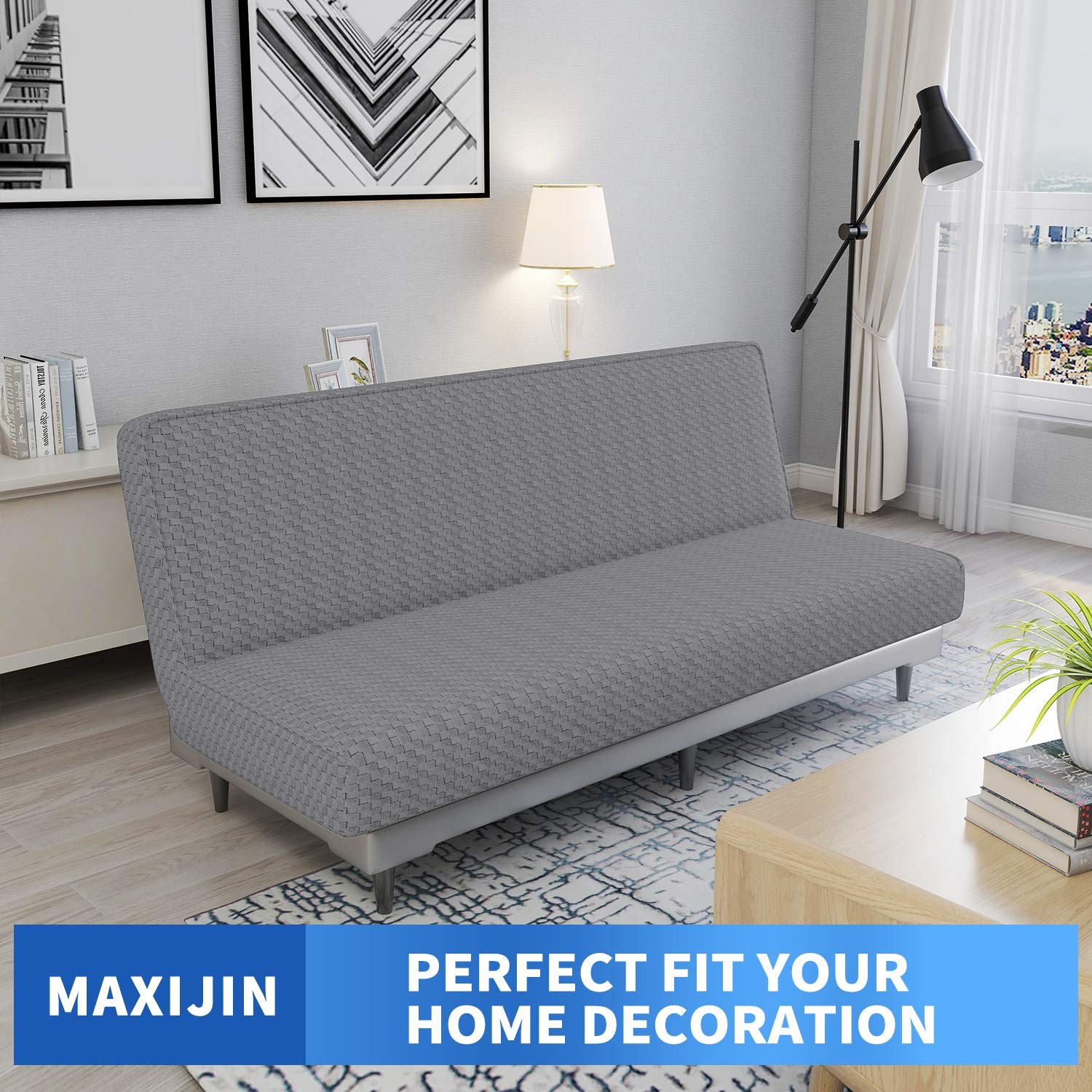 Jacquard Futon Cover Stretch Armless Futon Sofa Cover Soft Futon Slipcover wi... gallery
