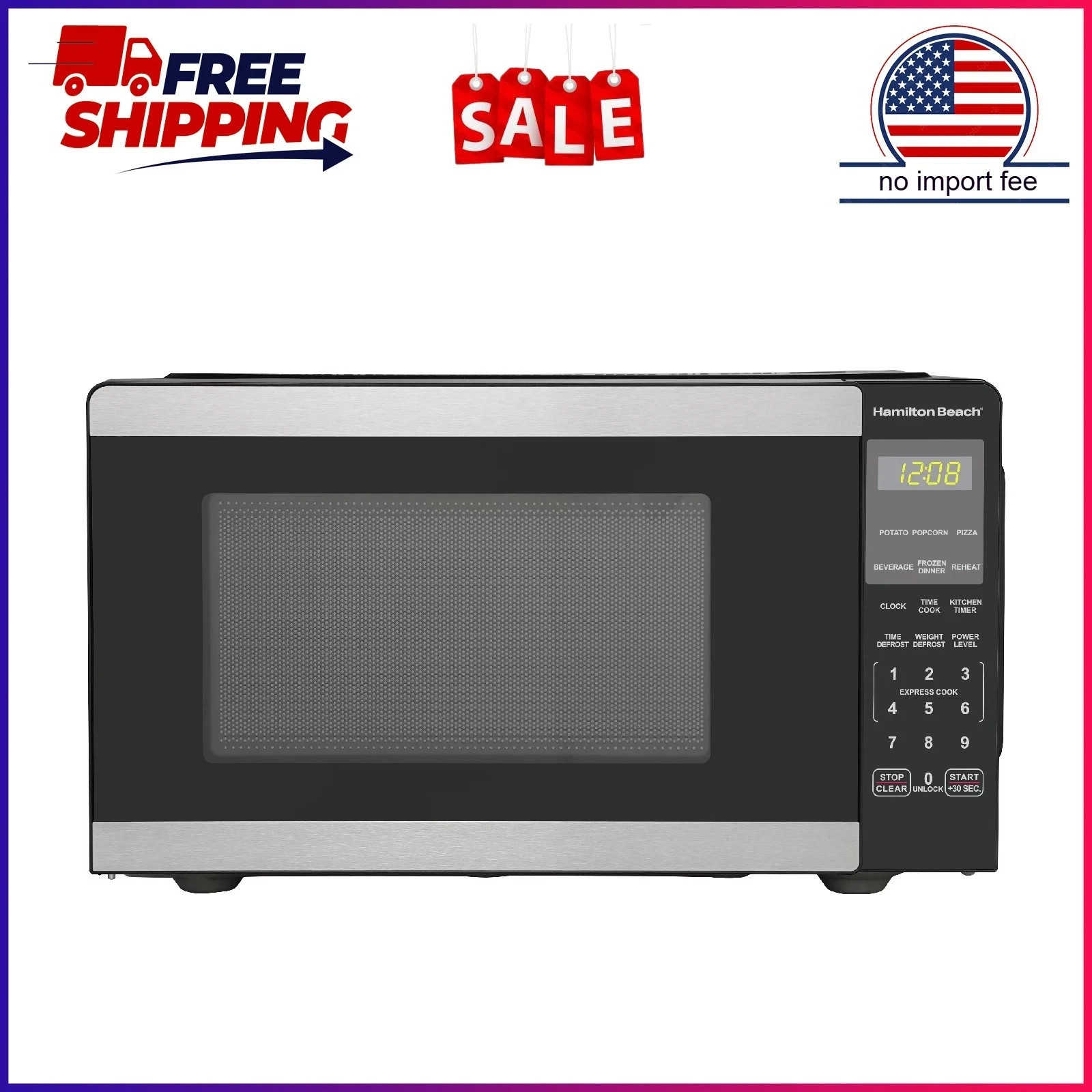 Hamilton Beach 0.9 Cu ft Countertop Microwave Oven, 900 Watts, Stainless Steel, gallery